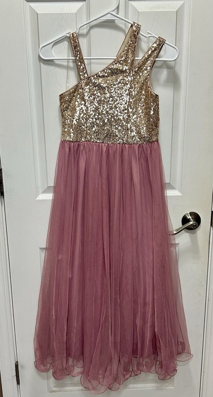 Speechless Girls Size 10 Pink/Gold Sequin Bodice Long Tulle A-Line Dress