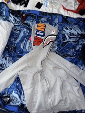 A Bathing Ape Shark Graphic Gray Fleece Full Zip Hoodie Men's Streetwear