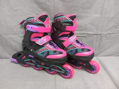 Sulifeel Mädchen verstellbar 10-13 Kinder Inline Rollschuhe Leuchtrad pink