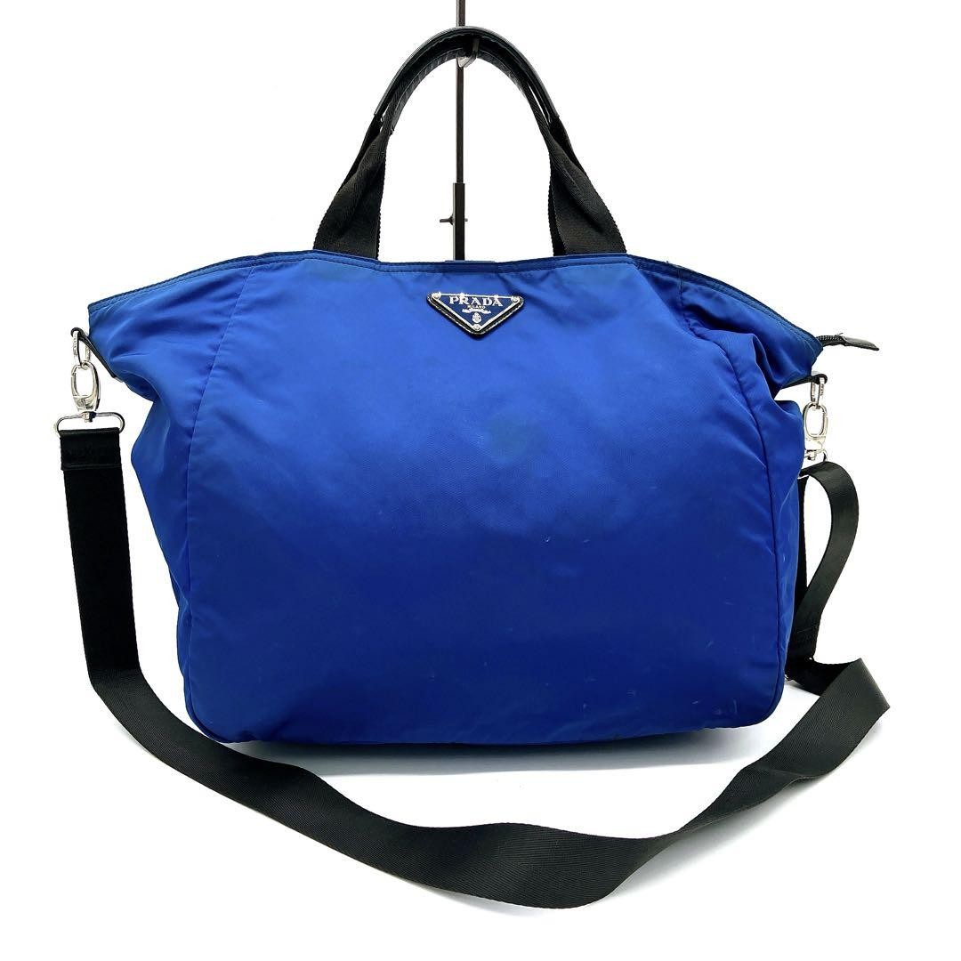 Prada Nylon Blue 2-Way Tote & Shoulder Bag with Triangle Logo Plate