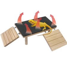 Bearded Dragon Basking Platform,Wooden Reptile Cave Hideout with Heat Storage...