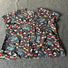 Disney Mickey Mouse Scrub Top Grey V-Neck Mock Wrap Medical Uniform XL