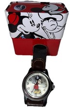 DISNEY MICKEY MOUSE WATCH POINTING HANDS MCK617 TWO TONE BAND W/ TIN