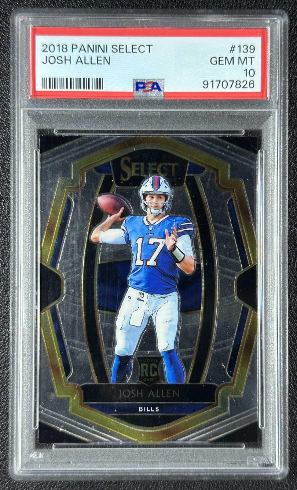 JOSH ALLEN PSA 10 2018 PANINI SELECT #139 ROOKIE RC PREMIER LEVEL BILLS 7826 view 1