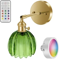 Wall Sconces, Tulip-Shaped Glass Shade, Modern Wall Lamp with RGB Color-Chang...