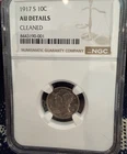 1917-S Mercury Dime 10C NGC AU Details Cleaned Silver San Francisco Business