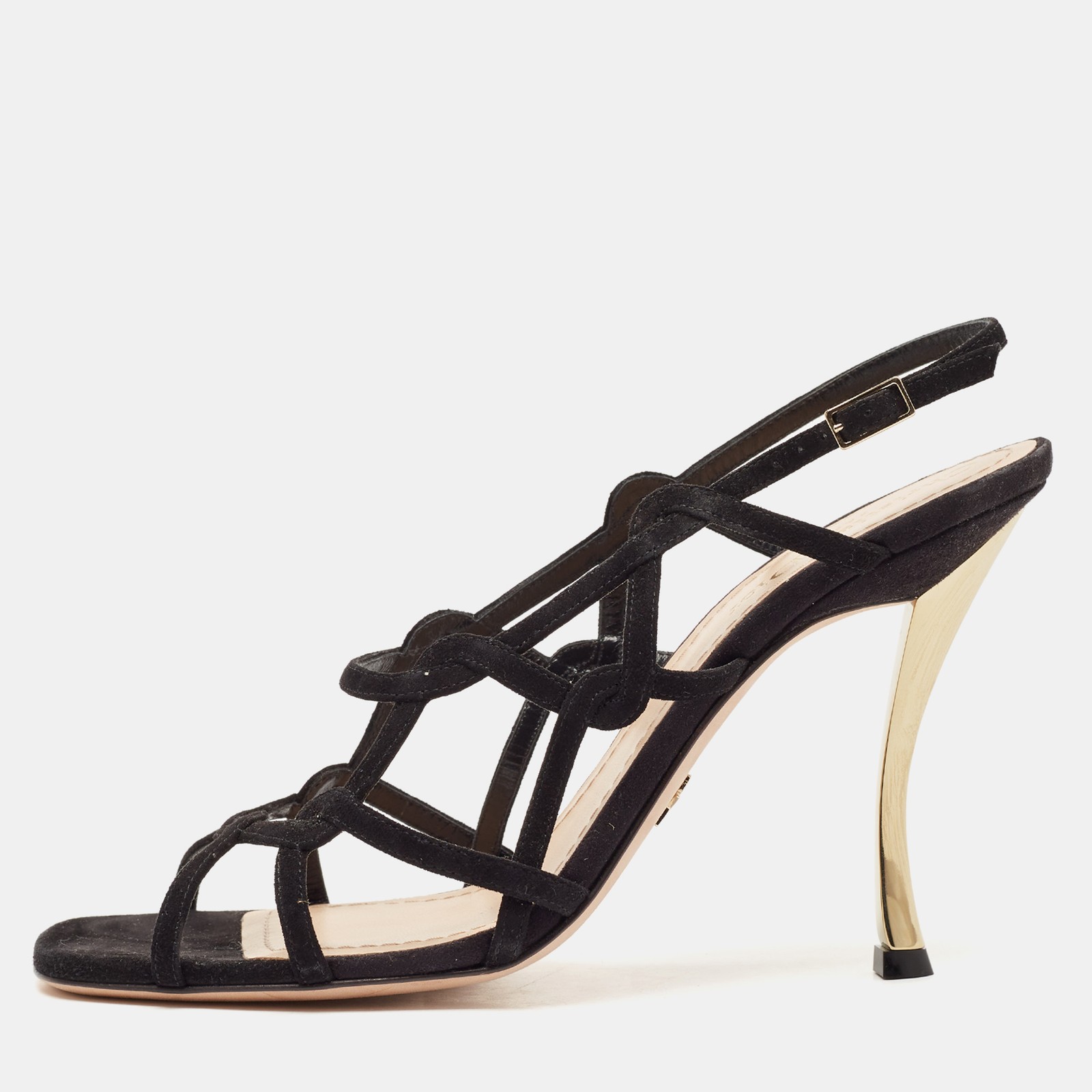 Dior Black Suede D-Fame Slingback Heels Size 40 EU