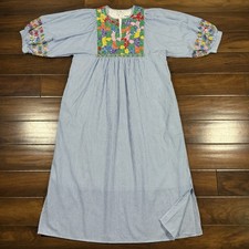 J.Marie Women's Size Small Blue White Striped Embroidered Tristen Midi Dress