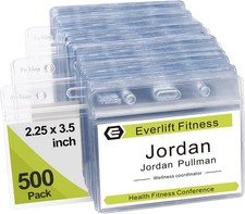 Fushing 500 Pcs Clear Plastic Horizontal Name Tag Badge ID Card Holders