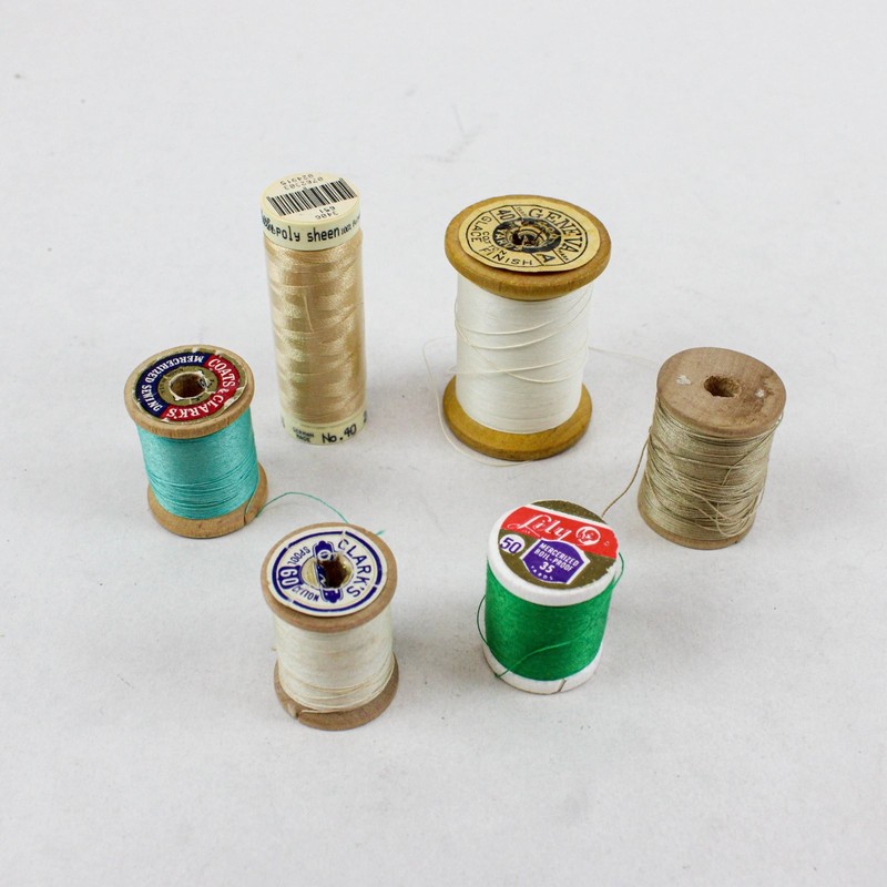 Lot of 6 Mixed Brand Sewing Thread Spools Coats & Clark Clark's Mettler Lily