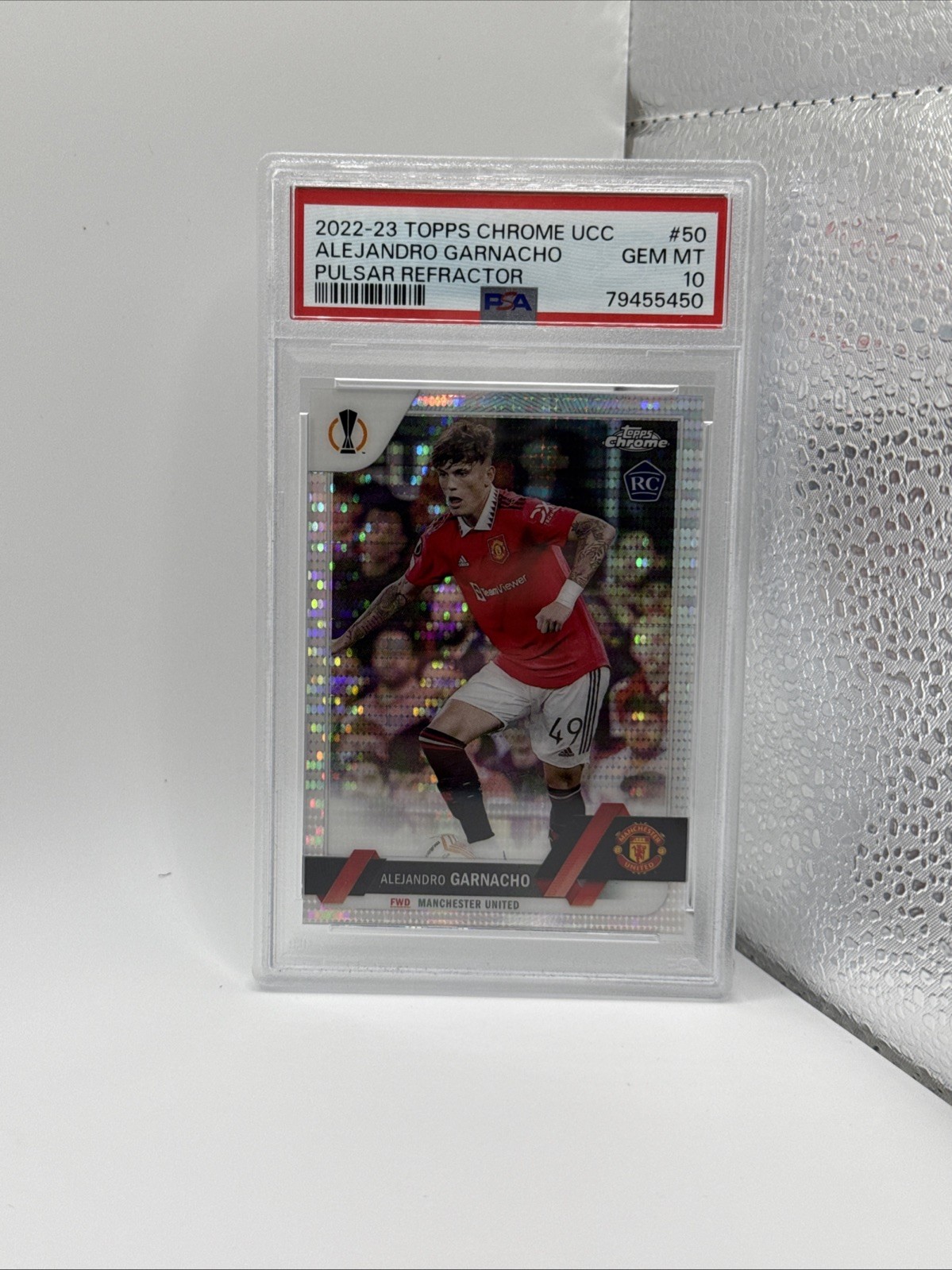 2022-23 Topps Chrome UEFA Alejandro Garnacho Pulsar Refractor RC #50 PSA 10