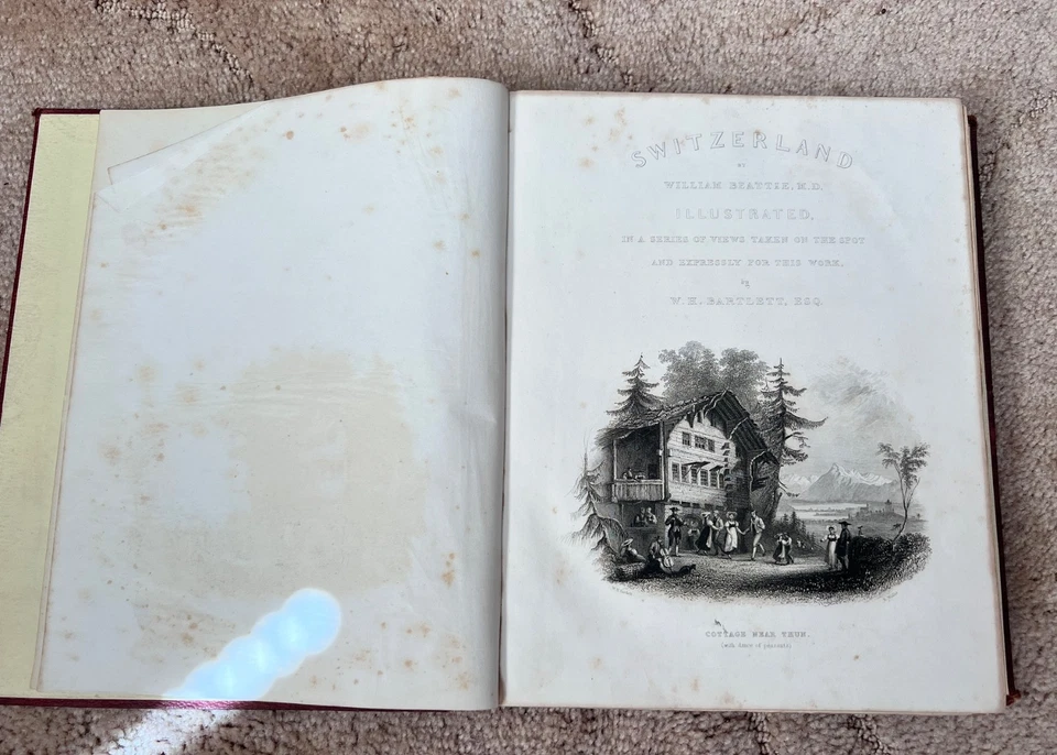 Antique 2 Vols 1836 Switzerland Illustrated William Beattie Bartlett Engravings - Image 2 of 4