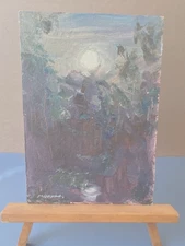 Original Landscape Plein Air Moon Over Creek Painting Marina Movshina 7x5