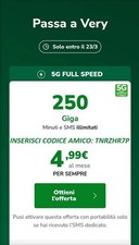 Coupon x  200gb SMS e MINUTI Very Mobile a 4.99 x SEMPRE codice amico TNRZHR7P