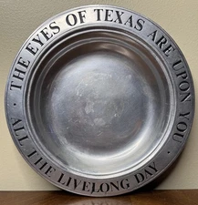 Vtg University Texas Austin Pewter Plate Wilton-Columbia Engraved Eyes of Texas!