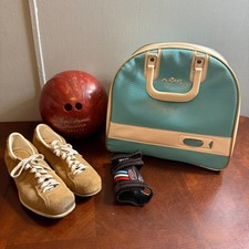 Vtg 15.20 oz Brunswick CROWN IMPERIAL Brown Bowling Ball Bag Shoes 7.5