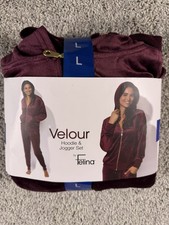 NWT Felina Women  s Velor Hoodie and Jogger Set Size Large Burgundy