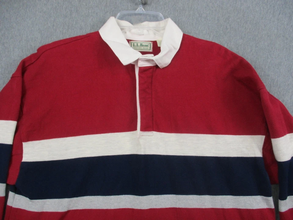 Vintage LL Bean Rugby Shirt Unisex Large Red Stripe Made USA Long Sleeve 90s - Image 2 of 4