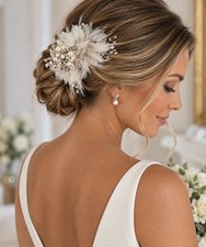 Feather Austrian Crystal Rhinestone Wedding Bridal Hair Comb Clip NEW Handmade