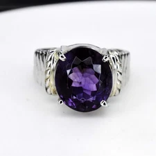 Natural Amethyst 6.86 Gm 925 Sterling Silver Designer Men's Engagement Ring US 7