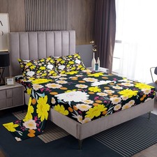 Flower Bed Sheets Set Retro Floral Boho Bedding Set for Kids Boys Girls Teens...