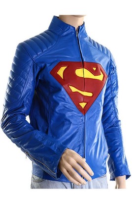 Superman Man of Steel Clark Kent Henry Cavill Blue Real Leather Jacket Costume