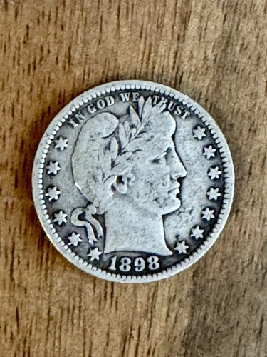1898 P 90% SILVER Barber Quarter 25c. Dollar US Coin
