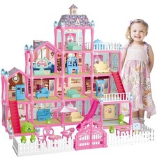 Puppenhaus mit Möbeln und Zubehör Puppenstube 4 Etagen Puppenvilla mit LED Licht