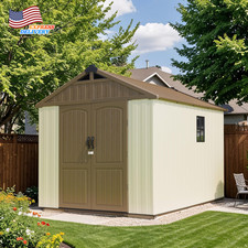 8 X 10 FT Resin Outdoor Storage Shed with Floor Window and Lockable Door NEW USA