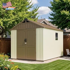 8 X 10 FT Resin Outdoor Storage Shed with Floor Window and Lockable Door NEW USA