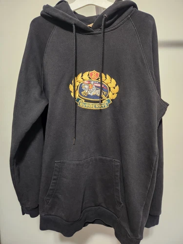 Felpa nera con cappuccio Burberry con logo ricamato per uomo piccola