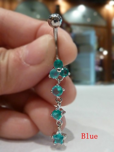 Anillo para el vientre colgante/barra, 316L quirúrgico/circonita cúbica (claro/púrpura/rosa/azul) Joyería corporal 11 - Imagen 10 de 16