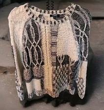 CHAPS Vintage 90s Chunky Knit Patchwork Sweater Soft, Cozy Long-sleeved Blue L/G