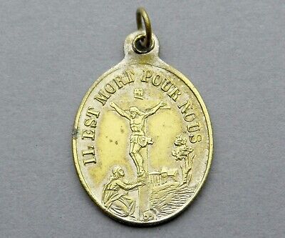 Mary Magdalene At The Cross Vintage French Bronze Religious Art Medal