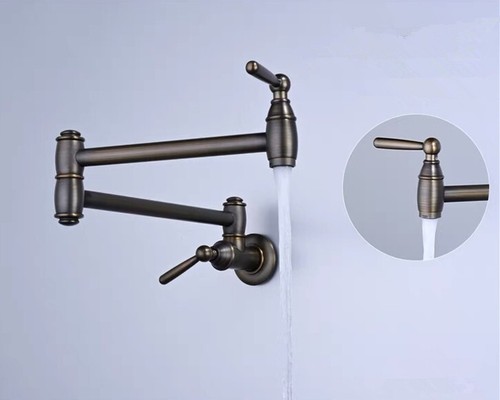 Foldable Antique Bronze 2 Handles Kitchen Faucet Pot Filler Faucet Swivel Cold - Picture 5 of 14