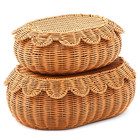 Scalloped Rattan Baskets, 2 Pcs  Woven Rattan Wicker Storage Baskets with Lid,,