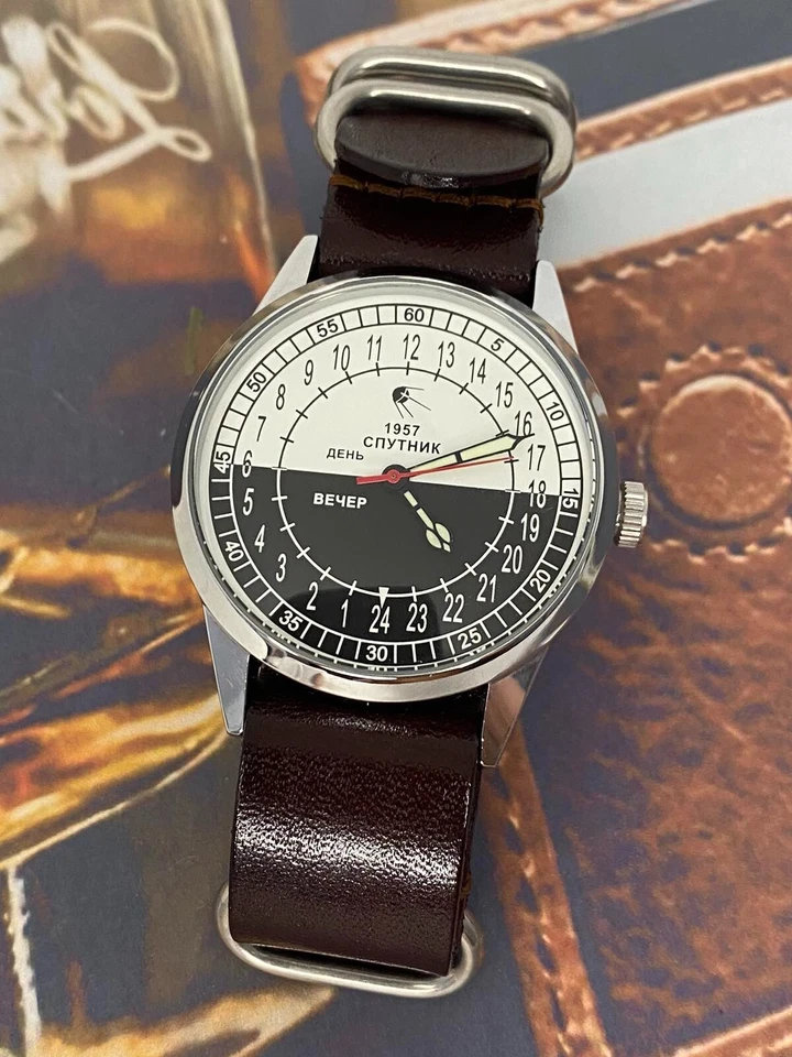 New! Raketa Watch 24h Mechanical Sputnik Russian Day Night Mens Soviet Rare USSR - Image 4 of 4