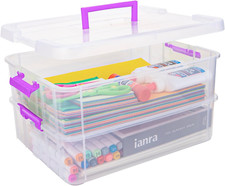 2 Layer Plastic Storage Containers with Lids, Multipurpose Clear Stack  Carry B