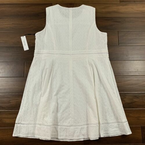 Calvin Klein Womens White Eyelet Fit & Flare Daytime Party Dress size 12 - Picture 3 of 4