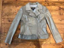 Dkny Ladies Grey / Brown Genuine Leather Biker Jacket Uk - S / Uk 10 - Rrp £435