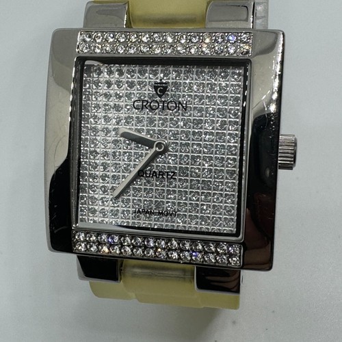 Croton Quartz Watch Unisex Silver Square Rhinestone Japan Movt Analog New Batter - Picture 2 of 6