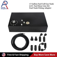 17 Gallon Coated Fuel Cell Gas Tank+Cap+Level Sender+AN6 10FT Steel Line Kit