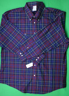 Brooks Brothers Regent Burg/ Navy Tartan Plaid B/D Sport Shirt Sz XXL New w/ Tag