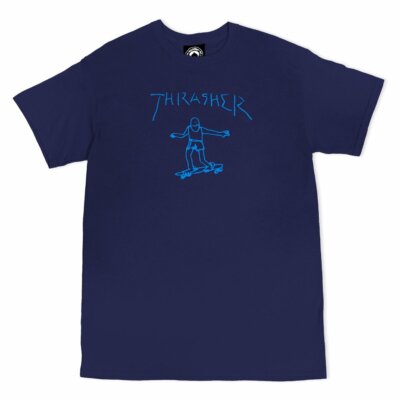 Thrasher Magazine Mark Gonzales GONZ LOGO Skateboard T Shirt NAVY w/BLUE
