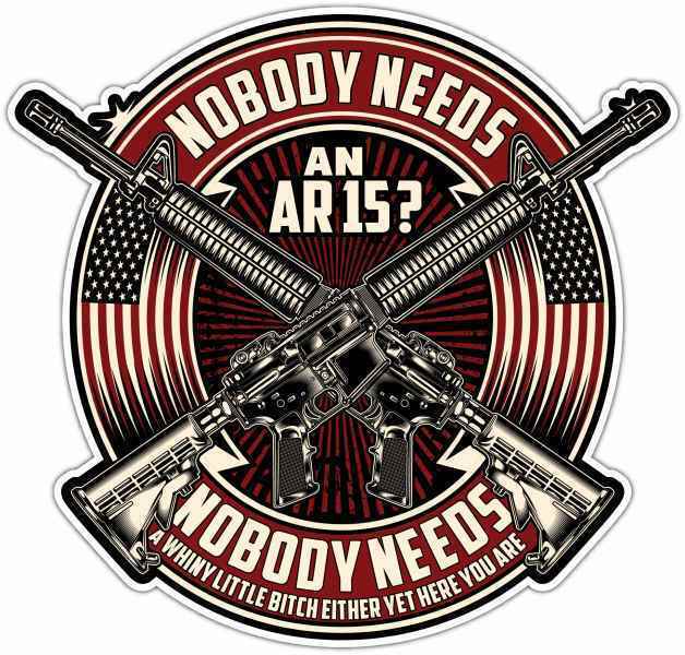 Nobody Needs AR15 Gun Army Military Funny Car Bumper Vinyl Sticker Decal 4.6"