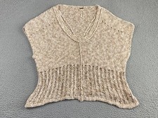 FREE PEOPLE Knit Sweater Beige Size Medium Deep V-Neck Relaxed Boxy Boho EXC