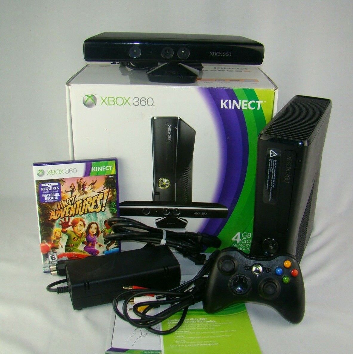 Restored Microsoft Xbox 360 E Slim 4GB Console with Kinect Sensor and  Kinect Adventures (Refurbished)