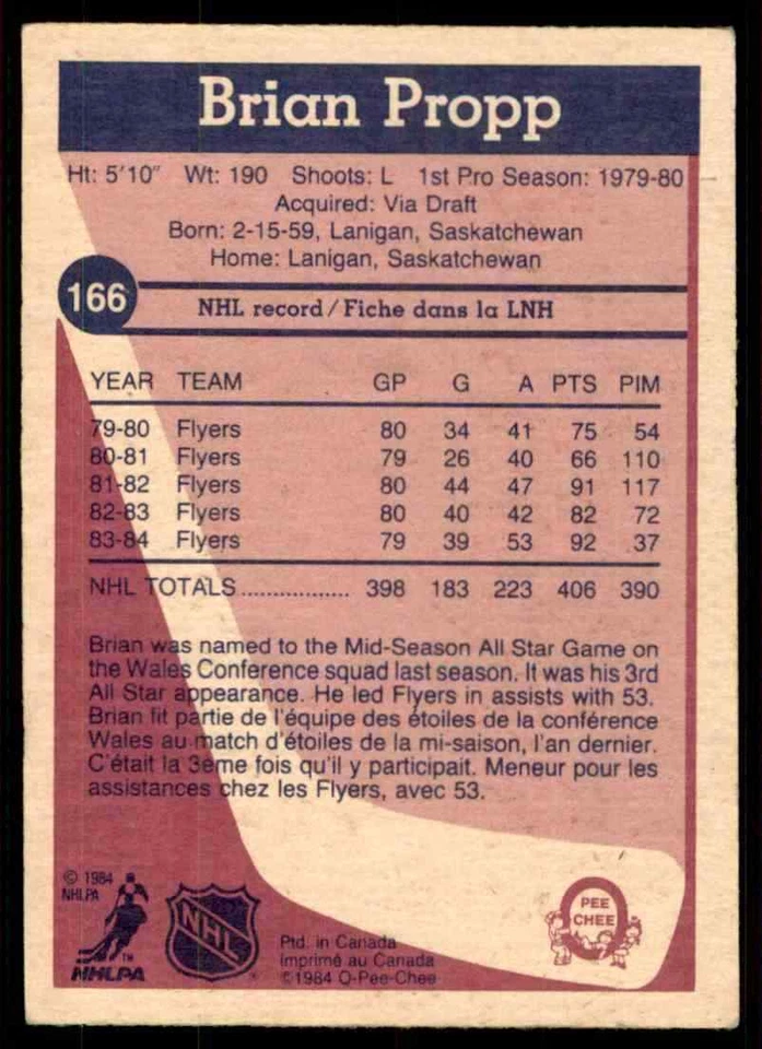 1984-85 O-Pee-Chee Brian Propp #166 - Image 2 of 2