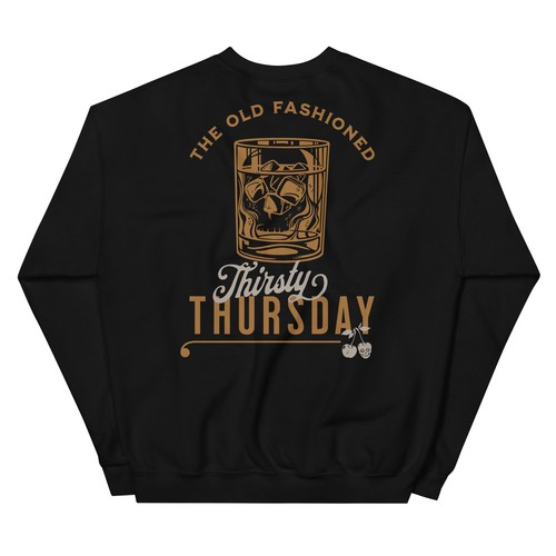 Thirsty Thursday Old Fashioned Drink Skull Cherries Graphic Sweatshirt