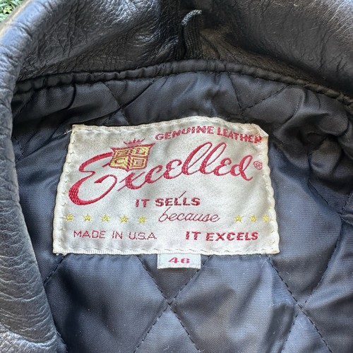 VTG Excelled Black MADE IN USA Leather Motorcycle Jacket Harley Patch Sz 46 - Picture 6 of 14